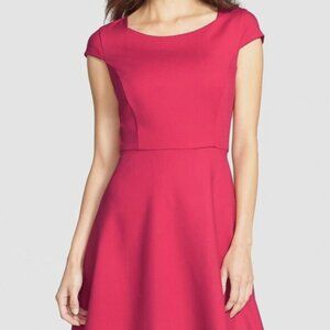 French Connection Whisper Ruth Fit & Flare Dress Berry Punch Red